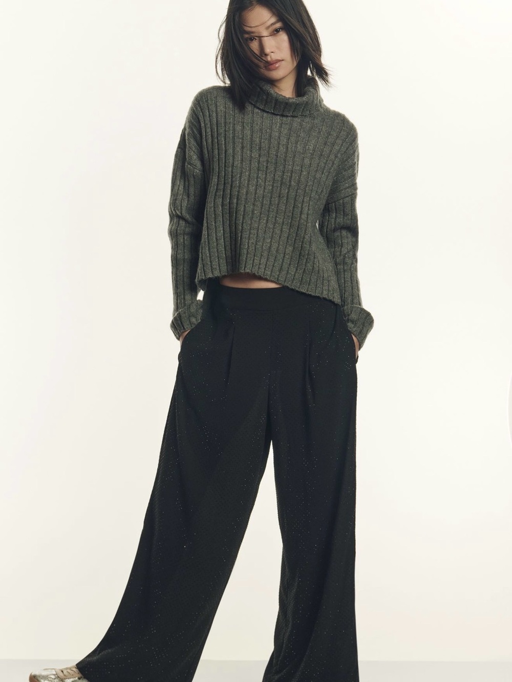 Anthropologie Black Wide-Leg Sparkle Pants